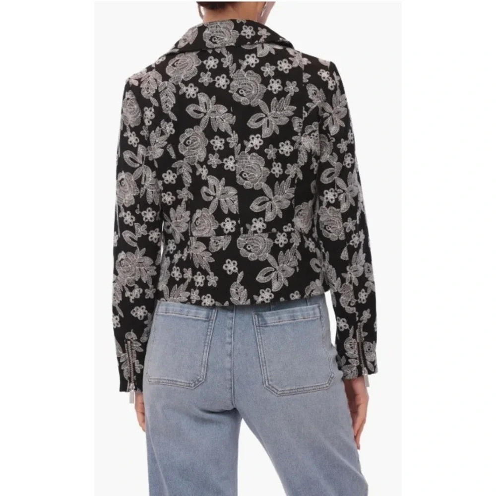 Bagatelle Floral Embroidery Cotton Moto Jacket Size Medium